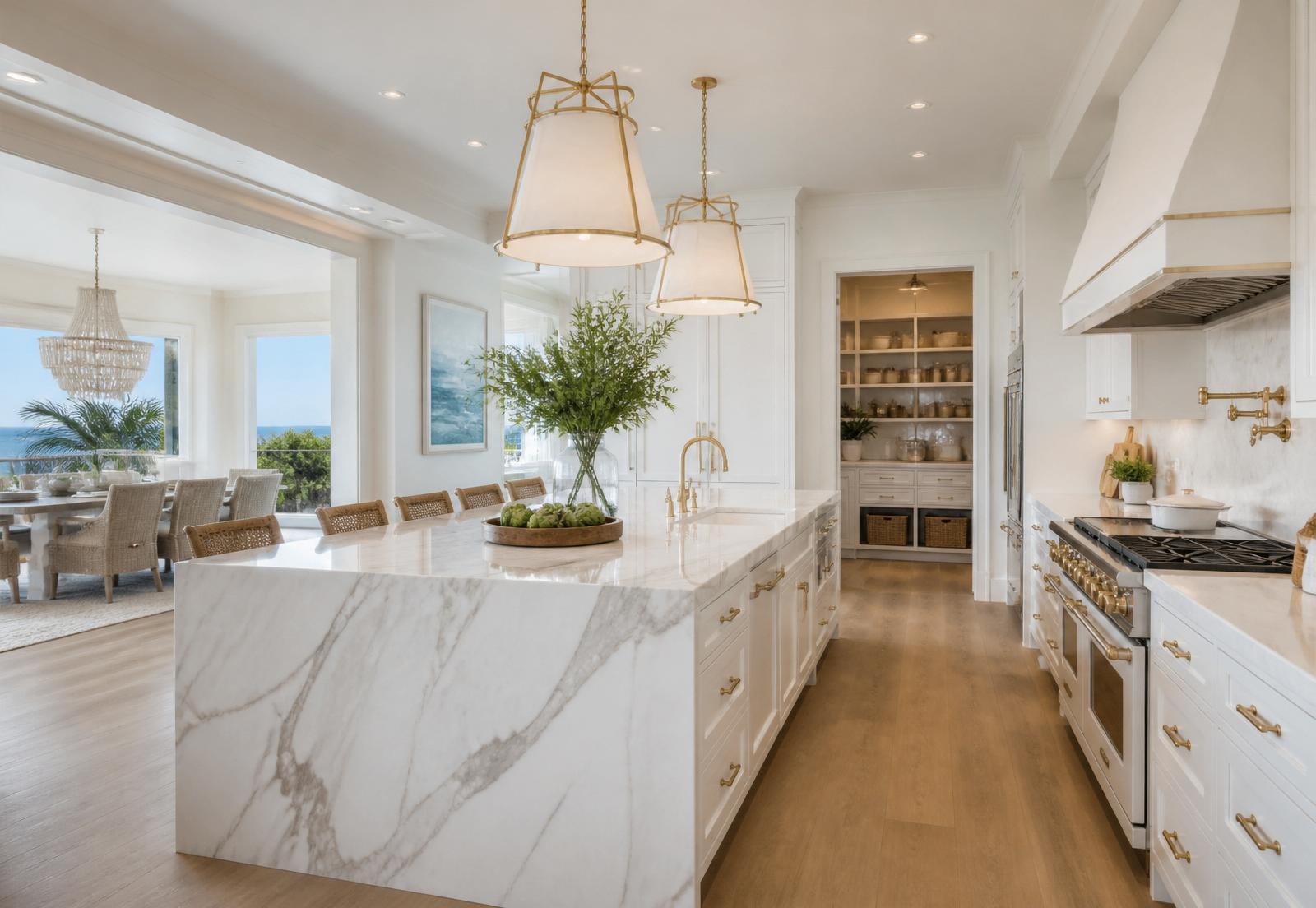 Chef-inspired kitchen with marble center island