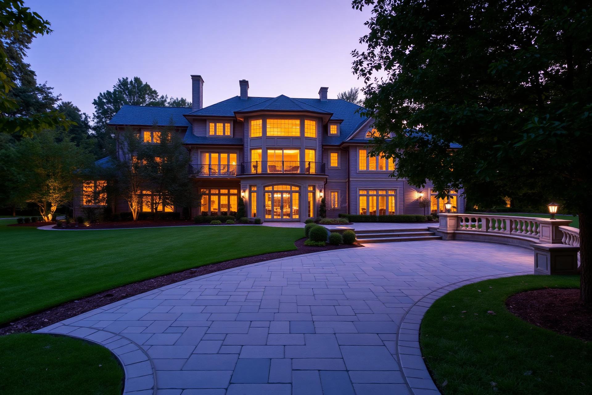 Rear exterior at twilight