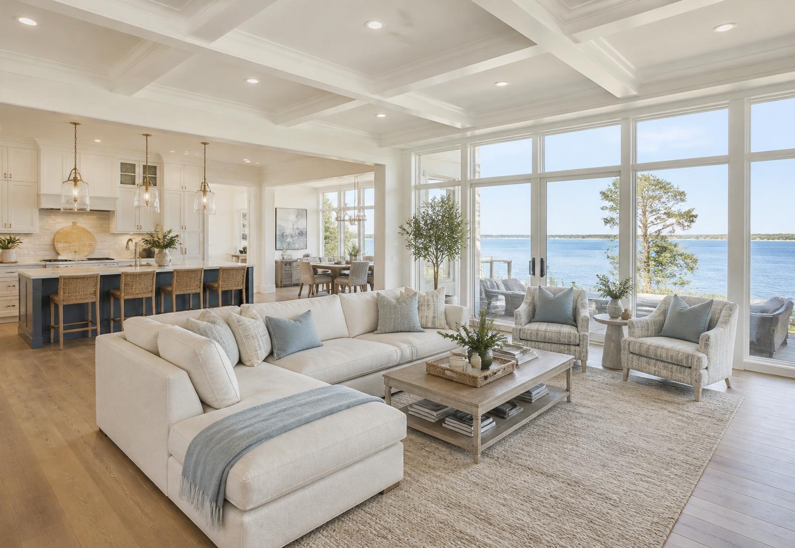 Great room with water views