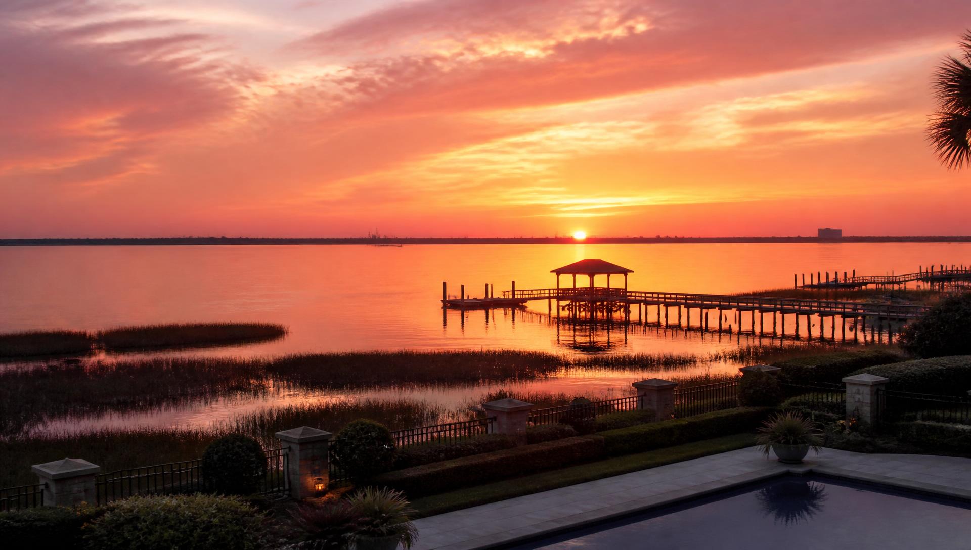 Sunset over the Charleston harbor