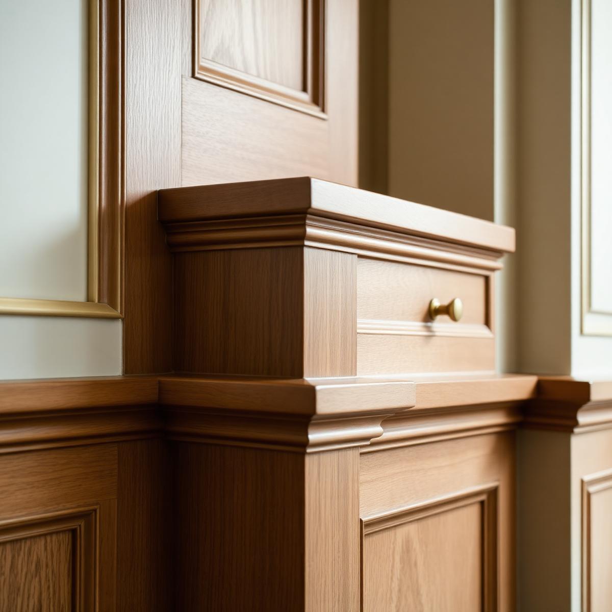 Custom millwork detail with brass hardware